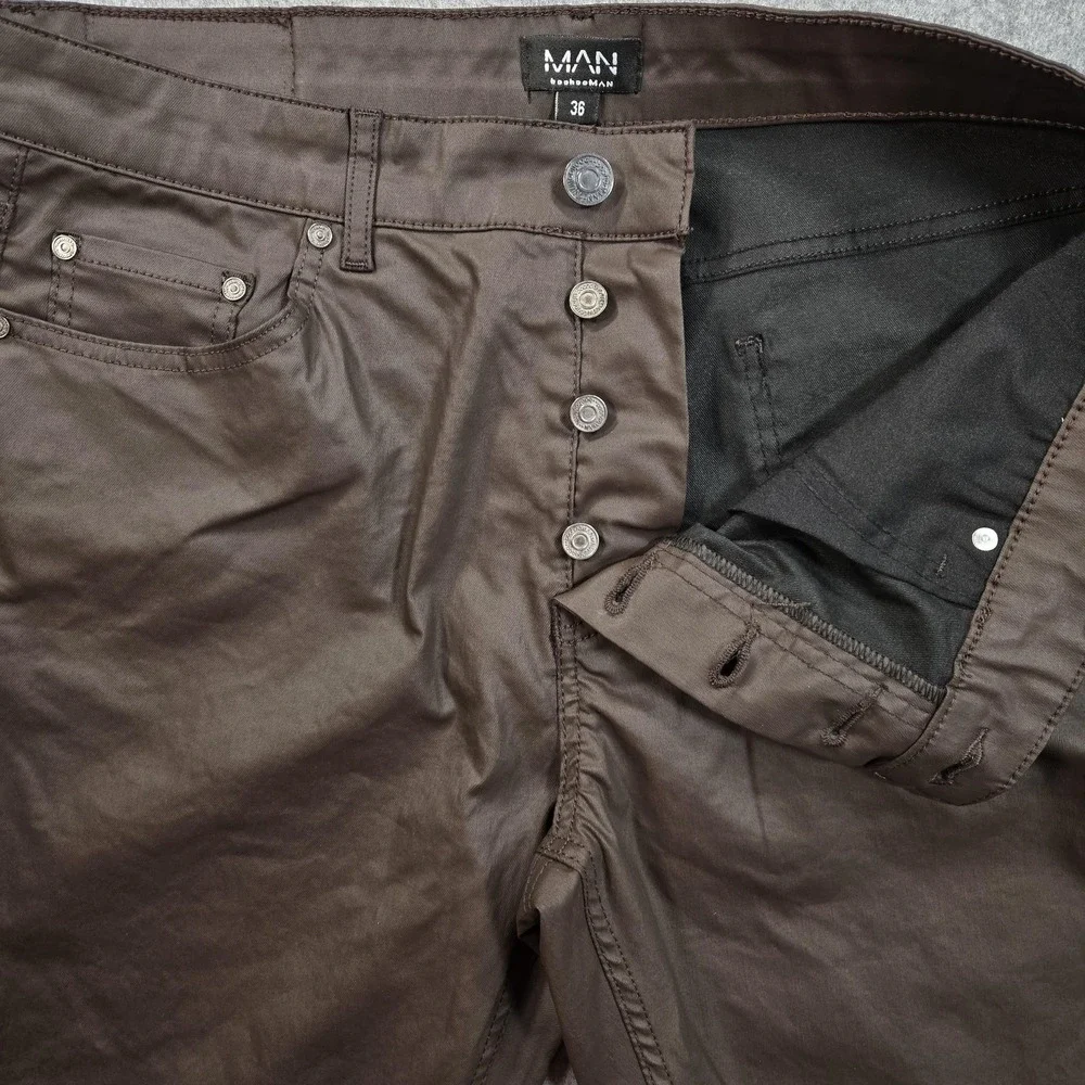 BoohooMAN Brand Pants Mens 36x30 Brown Chino Denim Straight Leg Casual Fit